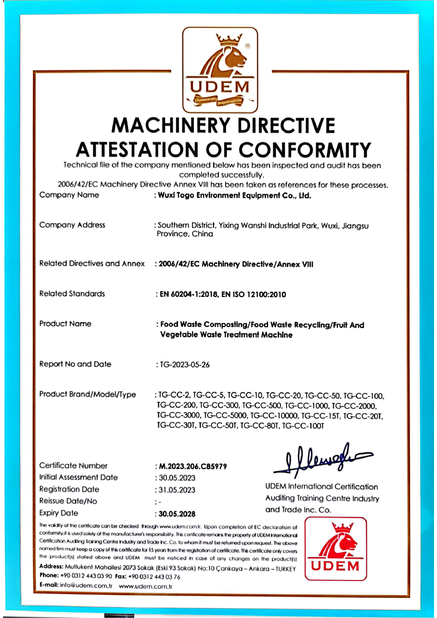 LA CHINE WuXi TOGO Environment Equipment Co., Ltd. certifications